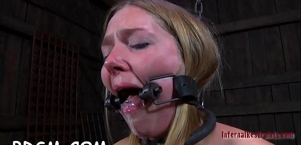  Gagged hotty is punished with painful toy playing